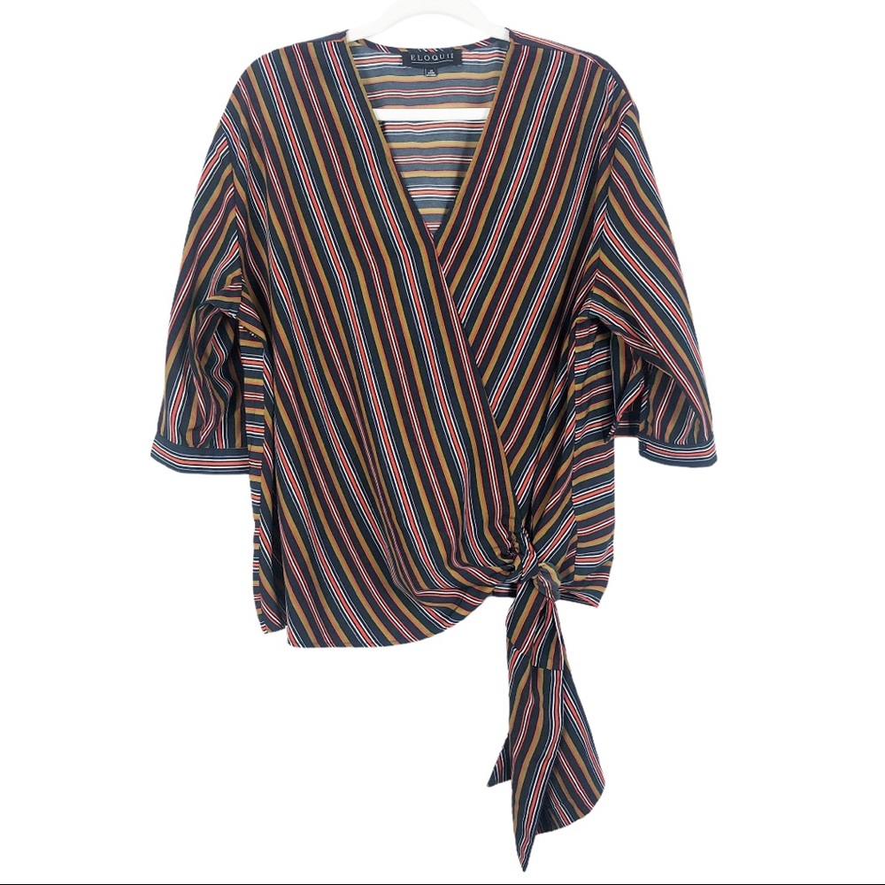 Eloquii Striped V-Neck Tie Front Blouse Size  14